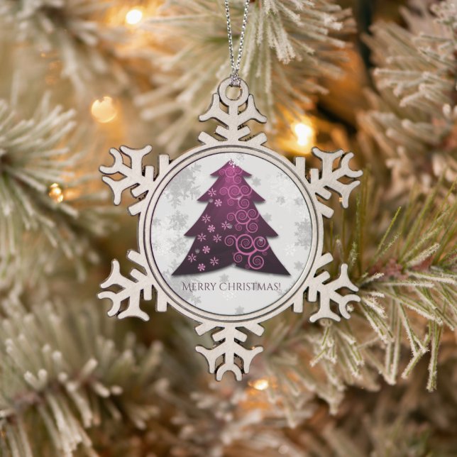 Magenta Festive Christmas Tree Snowflake Ornament (Tree)