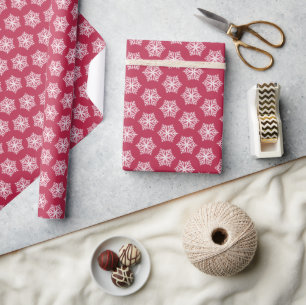 Magenta Festive Snowflakes Pattern Christmas Wrapping Paper