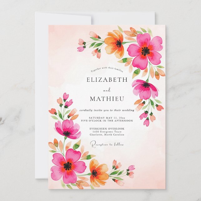 Magenta Festive Summer Wedding Invitation (Front)