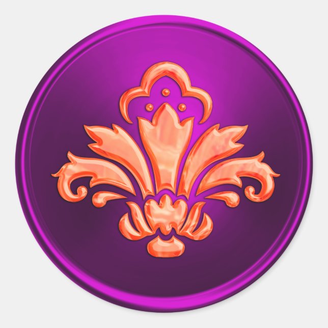 Magenta Fleur de Lis Envelope Seal Embossed Look (Front)