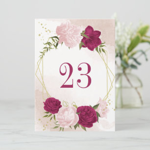 magenta fleurs roses vert feuille numéro de table
