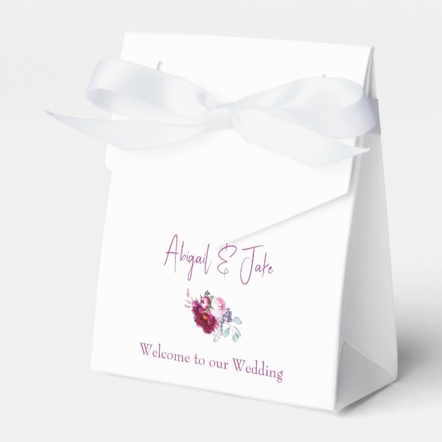 Magenta Floral Champagne White Wedding Favor Box (Front Side)