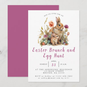 Magenta Floral Easter Brunch and Egg Hunt Invitation
