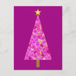 Magenta floral modern Christmas tree Holiday Postcard