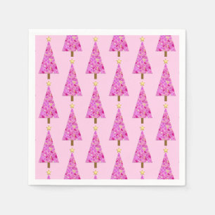 Magenta floral modern Christmas tree Napkins