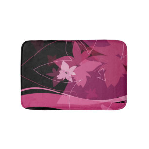 Magenta Floral Pattern Bath Mat