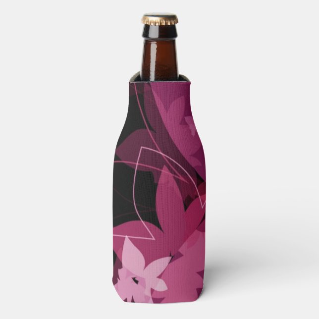 Magenta Floral Pattern Bottle Cooler (Bottle Front)