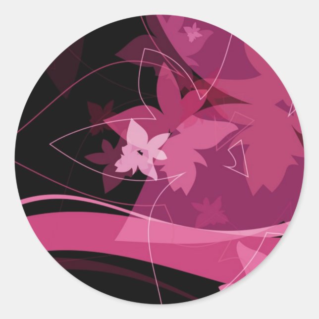 Magenta Floral Pattern Classic Round Sticker (Front)