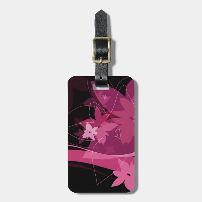 Magenta Floral Pattern Luggage Tag (Front Vertical)