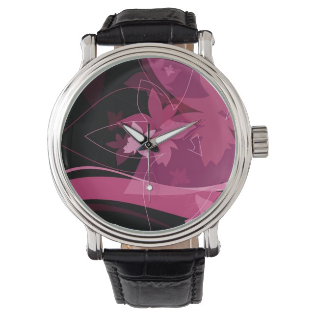 Magenta Floral Pattern Watch (Front)