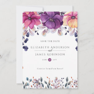 Magenta Floral Save the Date Digital or Printed Invitation