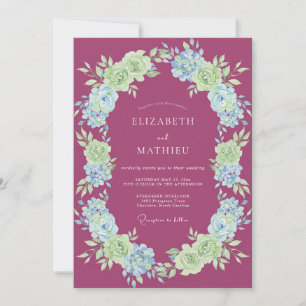 Magenta Floral Verdant Flourish Wedding Invitation