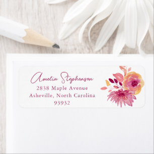 Magenta Floral Watercolor Custom Return Address