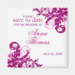 Magenta Flourish Save The Date Magnet