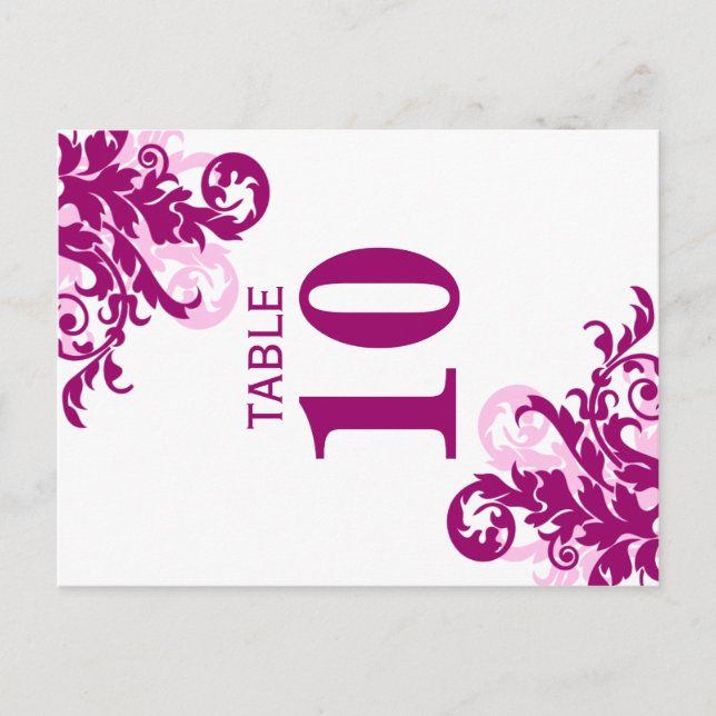 Magenta Flourish Table Number Card (Front)