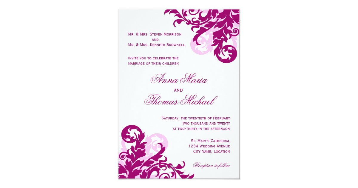 Magenta Flourish Wedding Invitation | Zazzle