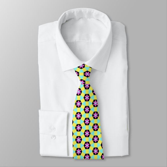 Magenta Flower Terrazzo Pattern Tie (Tied)