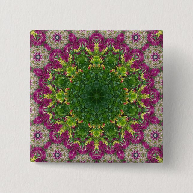 Magenta Flowers Circles Mandala 2 Inch Square Button (Front)