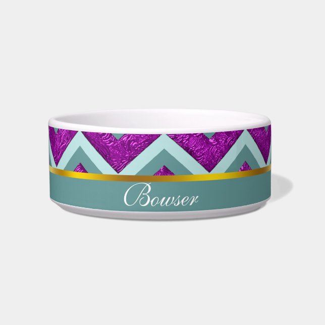 Magenta Foil and Teal ZigZag Pattern Bowl (Front)