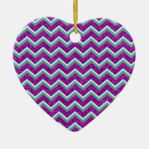 Magenta Foil and Teal ZigZag Pattern Ceramic Ornament