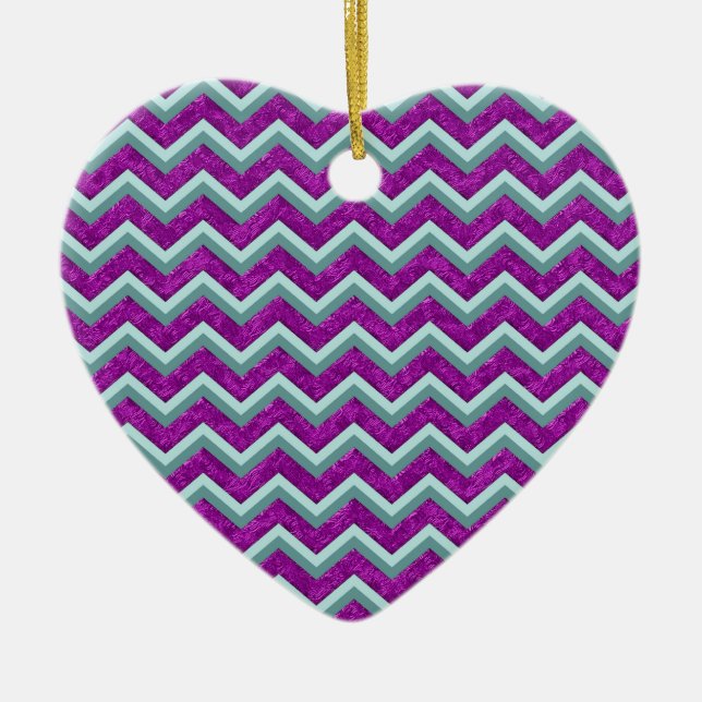 Magenta Foil and Teal ZigZag Pattern Ceramic Ornament (Front)