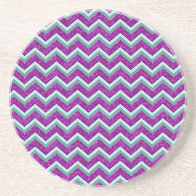 Magenta Foil and Teal ZigZag Pattern Coaster (Front)