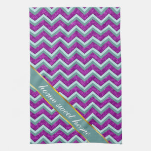 Magenta Foil and Teal ZigZag Pattern Kitchen Towel