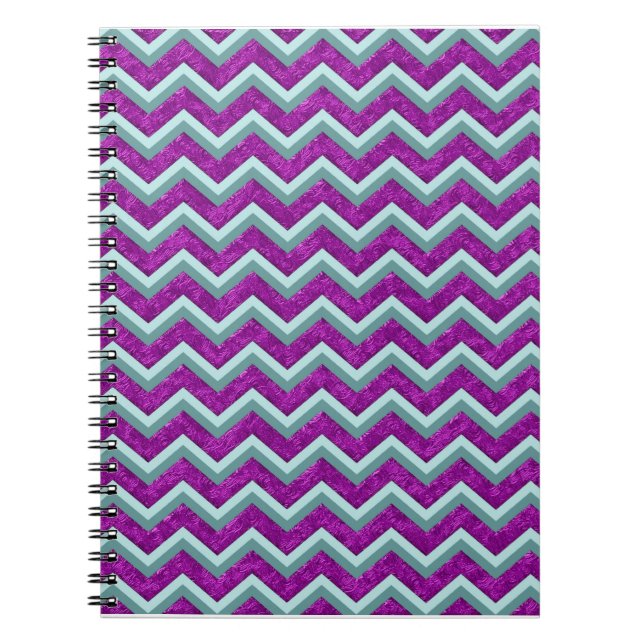 Magenta Foil and Teal ZigZag Pattern Notebook (Front)