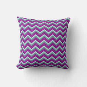 Magenta Foil and Teal ZigZag Pattern Throw Pillow