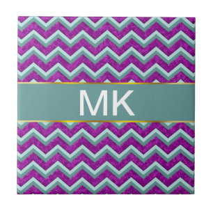 Magenta Foil and Teal ZigZag Pattern Tile