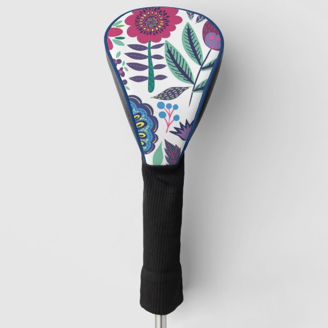 Magenta Folk Art Floral Pattern Golf Head Cover (Front)