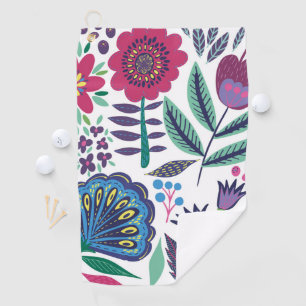 Magenta Folk Art Floral Pattern Golf Towel
