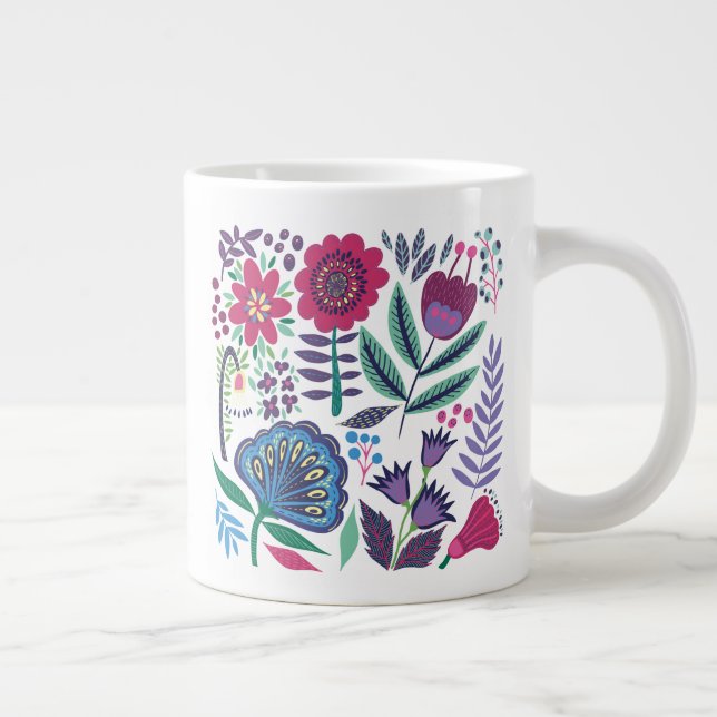 Magenta Folk Art Floral Pattern Large Coffee Mug (Right)