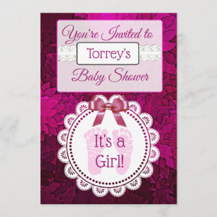 Magenta Footprints Girl's Baby Shower Invitation