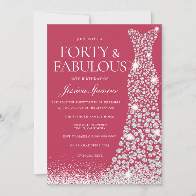 Magenta Forty & Fabulous 40th Birthday Dress Invitation (Front)
