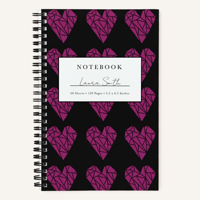 Magenta Fractured Heart Personalized Notebook (Front)