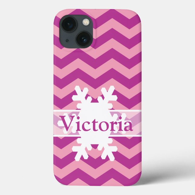 Magenta Frosted Orchid Chevrons with Snowflake Case-Mate iPhone Case (Back)