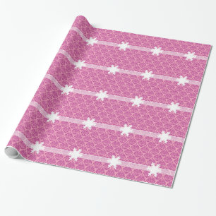 Magenta Frosted Orchid Damask with Snowflake Wrapping Paper