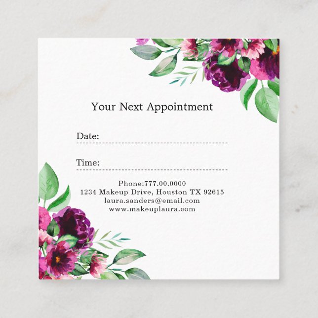 Magenta Fuchsia Flower Makeup Artist Business Appointment Card (Back)