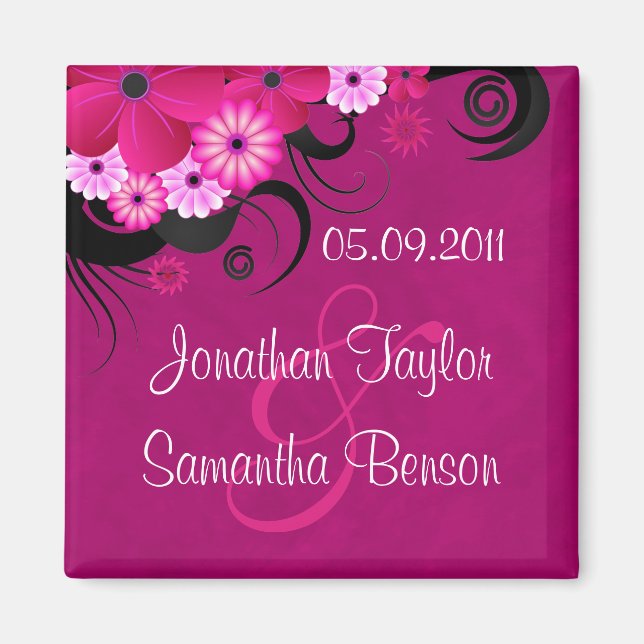 Magenta Fuchsia Magnet Réservez la date florale fo (Devant)