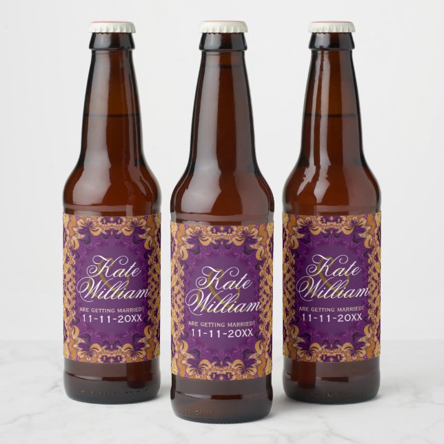 Magenta Fuchsia Pink Fractal Lace Beer Bottle Label (Bottles)