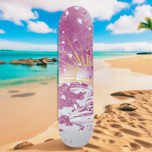 Magenta Fuchsia Plum Mauve Purple Sky Gold Sunset  Skateboard