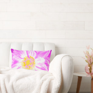 Magenta Fuchsia Plum Yellow Painted Flower Lumbar Pillow
