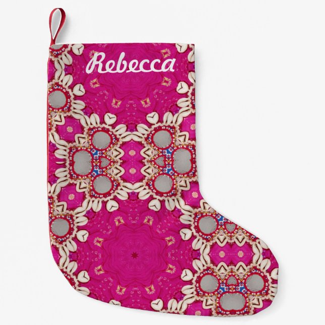magenta fuchsia tribal hippie gypsy bohemian small christmas stocking (Front)