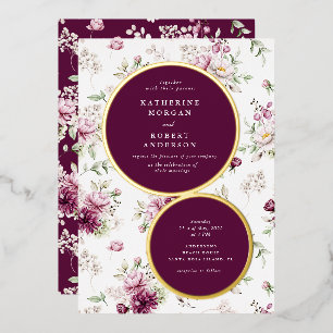 magenta garden floral wedding invitation foil invi