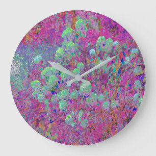 Magenta Garden with Aqua Hydrangea Flowers Large Clock