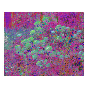 Magenta Garden with Aqua Hydrangea Flowers Poster