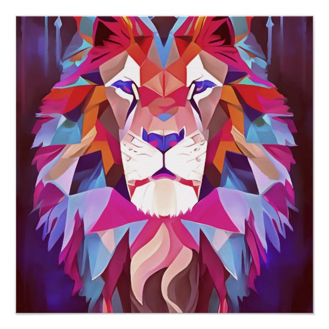 Magenta Geometric Lion Abstract Art Poster (Front)