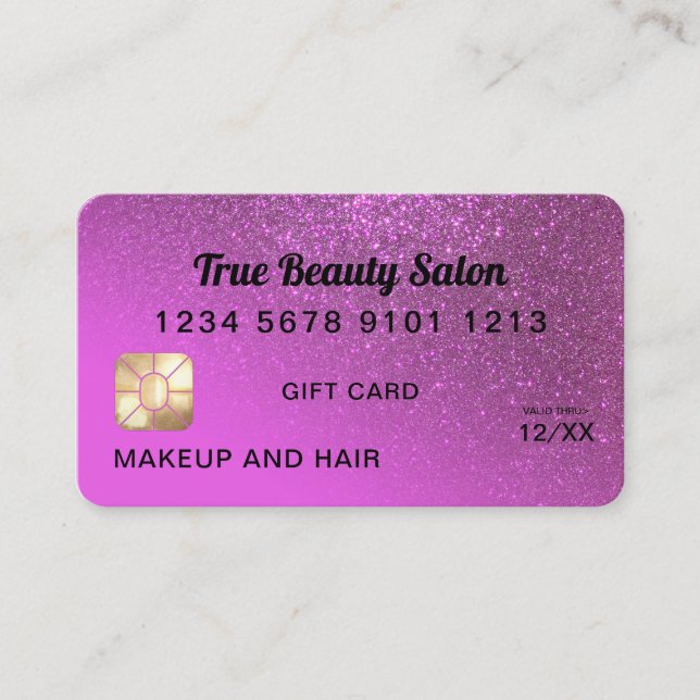 Magenta Glitter Credit Card Gift Certificate (Front)
