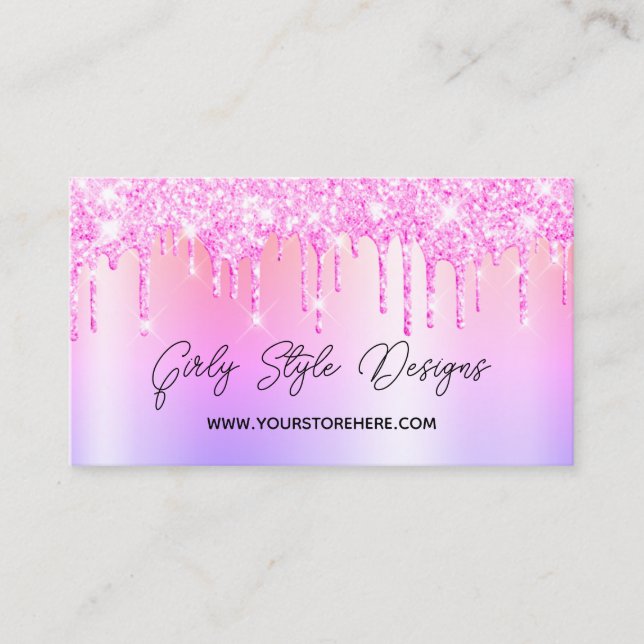 Magenta Glitter Drips Multi Ombre Online Store Business Card (Front)